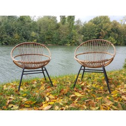 2 fauteuils rotin 1950
